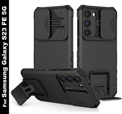 COVERTECH Back Cover for Samsung Galaxy S23 FE 5G, Sliding Camera Shield & Stereoscopic Holder Mobile Phone Case(Black, Cases with Holder, Pack of: 1)