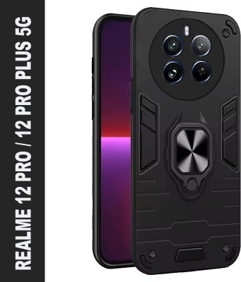 Mobikit Back Cover for Realme 12 Pro / 12 Pro Plus 5G (Armour Defender Ring Holder Bumper Case)(Black, Rugged Armor, Pack of: 1)