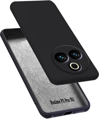 VAPRIF Back Cover for Realme P3 Pro 5G, Matte Rubberized Soft Silicone Protective Cloth Inside(Black, Dual Protection, Pack of: 1)