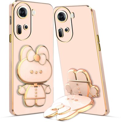 RESOURIS Back Cover for OPPO Reno11 5G, OPPO Reno11, OPPO Reno 11 5G, OPPO Reno 11, Reno 11 5G, Reno 11(Pink, Gold, Cases with Holder, Silicon, Pack of: 1)