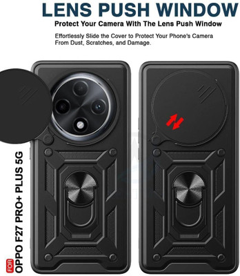 BearTech Back Cover for Oppo F27 Pro Plus 5G, D10 Tough Armor Case, Sliding Camera Shield, 360° Protection(Black, Hard Case, Pack of: 1)
