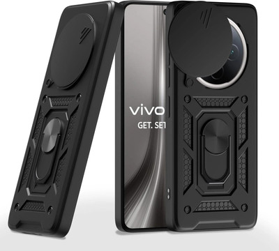 AIBEX Back Cover for Vivo T4 5G / IQOO Z10 5G|D10 Tough Armor|Sliding Camera Shield|Ring Holder|Kickstand(Black, Rugged Armor, Pack of: 1)