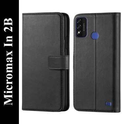 Innovex Back Cover for Micromax In 2B - Inbuilt Stand & Card Pockets | Hand Stitched | Wallet Flip Case(Black, Pack of: 1)