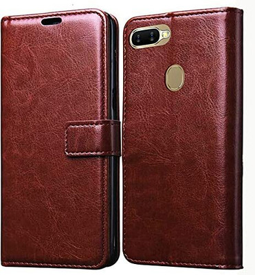 Takshiv Deal Flip Cover for Oppo A7(Brown, Dual Protection, Pack of: 1)