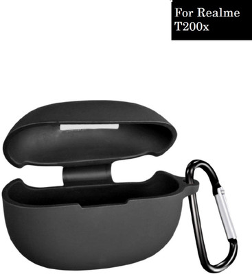 SHOPUMORE Silicone Press and Release Earbuds Case For Realme Buds T200x(Black)