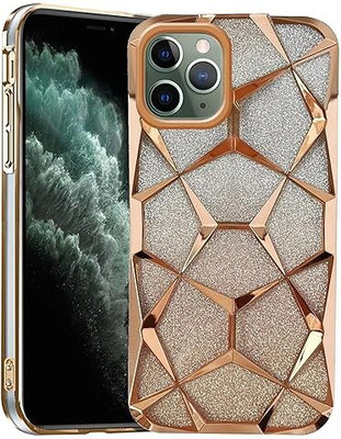 Rakulo Back Cover for Apple Iphone 12 Pro Max, Gradient Glitter, 3D Cube, Diamonds Bling Shiny(Gold, Dual Protection, Pack of: 1)