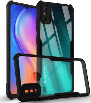SMARTPOCKET Back Cover for Tecno Spark 6 GO(Transparent, Black, Camera Bump Protector, Pack of: 1)