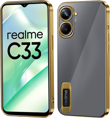 TKTHUB Back Cover for Realme C33 /C33 2023 Cd Design Ring Logo Cut Pattern Electroplating(Gold, Silicon, Pack of: 1)
