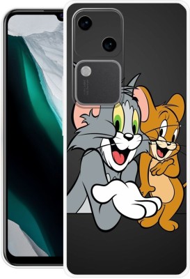 PHONE WALEY.COM Back Cover for VIVO V30 5G,V2318, TOM, JERRY, CAT, RABBIT, CARTOON(Silver, Flexible, Silicon, Pack of: 1)