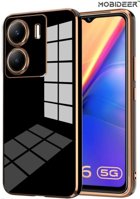 MOBIDEER Back Cover for Vivo Y56 5G, Golden Line Premium Soft Chrome Case, Silicon Gold Border(Black, Shock Proof, Silicon, Pack of: 1)