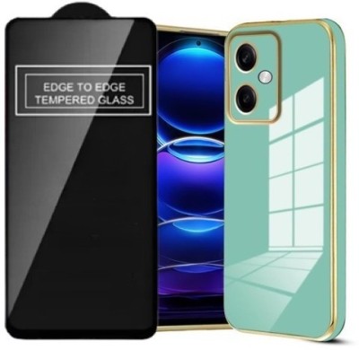 A3sprime Back Cover for REDMI 13C 5G, Soft TPU Case with Full Coverage Tempered Glass Screen Protector(Green, Camera Bump Protector, Pack of: 2)