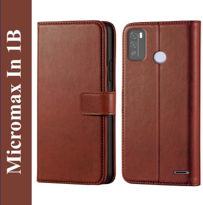 Innovex Back Cover for Micromax In 1B - Inbuilt Stand & Card Pockets | Hand Stitched | Wallet Flip Case(Brown, Pack of: 1)