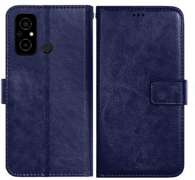 AUTOCASE Flip Cover for Poco C55, MZB0DDGIN Premium Leather Finish, with Card Pockets(Blue, Grip Case, Pack of: 1)
