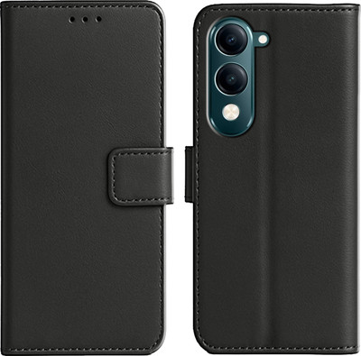 Ascensify Back Cover for Vivo Y19 5G Premium PU Leather Flip Cover with Card Slots & Stand Feature(Black, Dual Protection, Pack of: 1)
