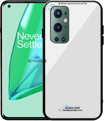 SUNSHINE Back Cover for ONEPLUS-9 PRO, Luxurious 9H Toughened Glass Back Case Shockproof TPU Bumper(White, Dual Protection, Pack of: 1)