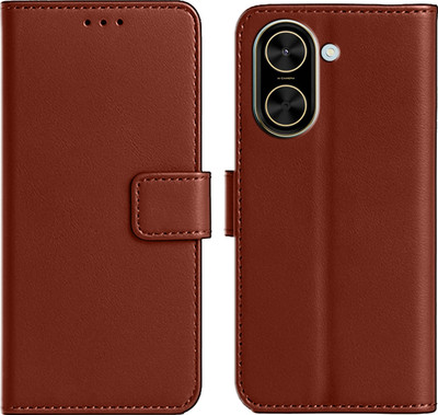 Ascensify Back Cover for Poco C71 Premium PU Leather Flip Cover with Card Slots & Stand Feature(Brown, Dual Protection, Pack of: 1)
