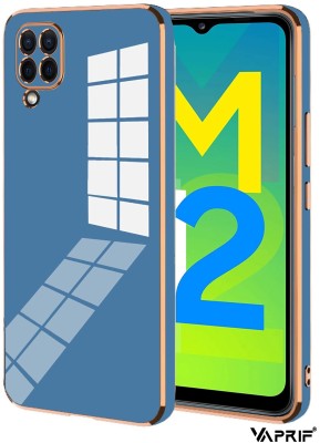VAPRIF Back Cover for Samsung Galaxy M12, A12, F12, Golden Line, Premium Soft Chrome Case | Silicon Gold Border(Blue, Shock Proof, Silicon, Pack of: 1)