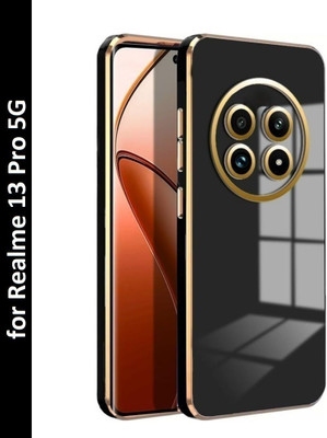 RESOURIS Back Cover for realme 13 Pro 5G, realme 13 Pro+ 5G(Black, Gold, Camera Bump Protector, Silicon, Pack of: 1)