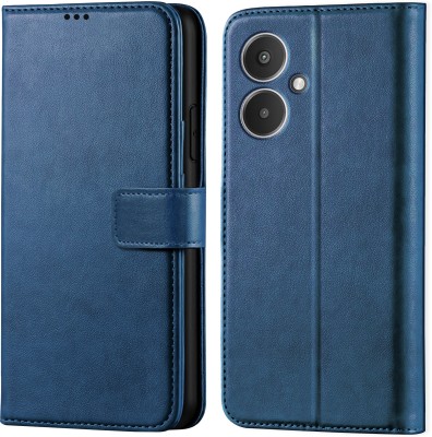Innovex Back Cover for Redmi 13C 5G - Inbuilt Stand & Card Pockets | Hand Stitched | Wallet Flip Case(Blue, Magnetic Case, Pack of: 1)
