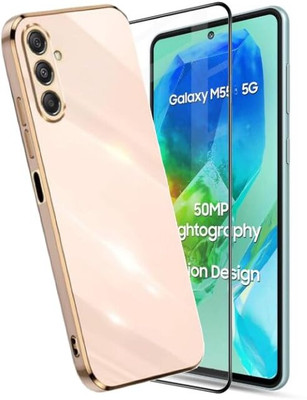 A3sprime Back Cover for Samsung Galaxy M55 5G with 1 Piece Edge to Edge Full Coverage Front Screen Guard(Pink, Camera Bump Protector, Pack of: 2)