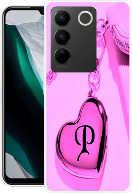 3D U PRINT Back Cover for VIVO V27 5G,V2246,P LETTER,P NAME,P WORD,P ALPHABET(Pink, Flexible, Silicon, Pack of: 1)