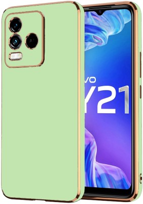 VAPRIF Back Cover for Vivo Y21, Vivo Y33s, Golden Line, Premium Soft Chrome Case | Silicon Gold Border(Green, Shock Proof, Silicon, Pack of: 1)