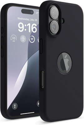 VONZEE Back Cover for Apple iPhone 16 Logo Cut Liquid Silicone Microfiber Cloth Lining 3 layer Case(Black, Shock Proof, Silicon, Pack of: 1)