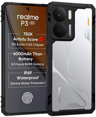 AIBEX Back Cover for Realme P3 5G |Transparent Case | 360° Protection | Non-Yellowing PC + TPU(Black, Rugged Armor, Pack of: 1)
