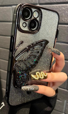 VAPRIF Back Cover for Apple iPhone 13, Stylish 3D Butterfly with Shimmering Glitter With All-Round Protection(Black, Electroplated, Pack of: 1)