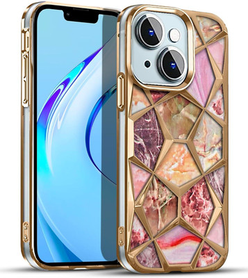 prozzile Back Cover for iPhone 15 Plus, Marble Design Diamond Look Silicone Case For Girls and Women(Gold, Pack of: 1)
