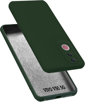 MOBIDEER Back Cover for Vivo V50 5G, Matte Rubberized Soft Silicone Protective Cloth Inside(Green, Dual Protection, Pack of: 1)