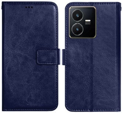 Loopee Flip Cover for Vivo Y22, V2207 Premium Leather Finish, with Card Pockets, Wallet Stand(Blue, Dual Protection, Pack of: 1)