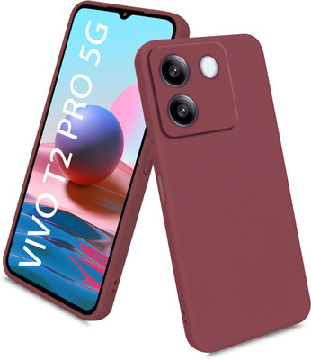 Coverskart Back Cover for vivo T2 Pro 5G, Liquid Silicone Case inner Microfiber Cloth(Maroon, Camera Bump Protector, Silicon, Pack of: 1)