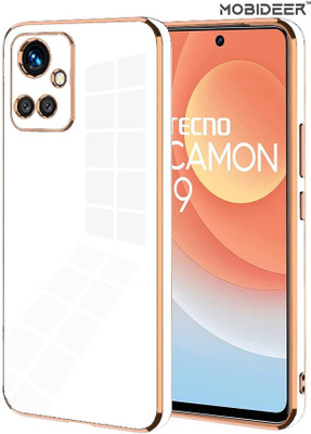 MOBIDEER Back Cover for Tecno Camon 19, Golden Line Premium Soft Chrome Case |Silicon Gold Border(White, Shock Proof, Silicon, Pack of: 1)
