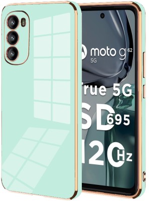 VAPRIF Back Cover for Motorola G62 5G, Moto G62 5G, Golden Line Premium Soft Chrome Case | Silicon Gold Border(Green, Shock Proof, Silicon, Pack of: 1)