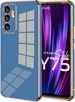 RESOURIS Back Cover for vivo Y75 4G(Blue, Gold, Camera Bump Protector, Silicon, Pack of: 1)