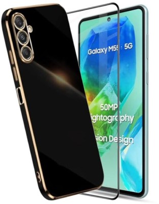 A3sprime Back Cover for Samsung Galaxy M55 5G with 1 Piece Edge to Edge Full Coverage Front Screen Guard(Black, Camera Bump Protector, Pack of: 2)