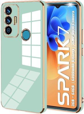 VAPRIF Back Cover for Tecno spark 7, Tecno spark 7T, Golden Line Premium Soft Chrome Case | Silicon Gold Border(Green, Shock Proof, Silicon, Pack of: 1)