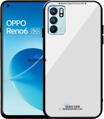 SUNSHINE Back Cover for OPPO RENO-6 (5G), Luxurious 9H Toughened Glass Back Case Shockproof TPU Bumper(White, Dual Protection, Pack of: 1)