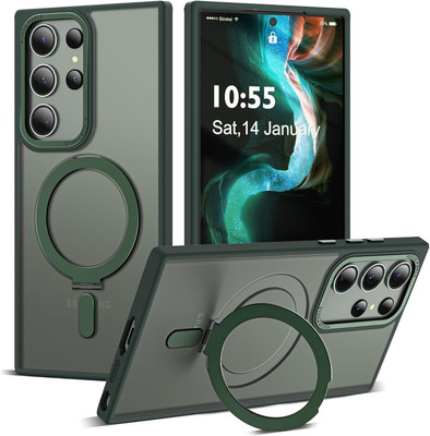 FIEUSCHE Back Cover for Samsung Galaxy S23 Ultra Case with Magnetic Invisible Ring Stand, Military Drop Protection(Green, Shock Proof, Pack of: 1)