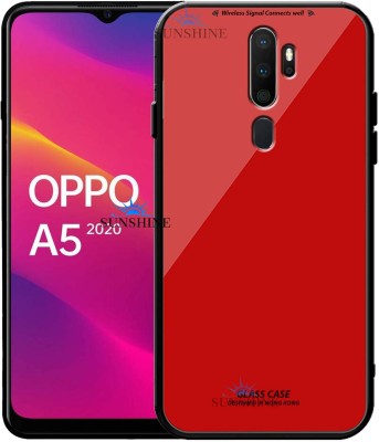 SUNSHINE Back Cover for OPPO-A5 (2020), Luxurious 9H Toughened Glass Back Case Shockproof TPU Bumper(Red, Dual Protection, Pack of: 1)