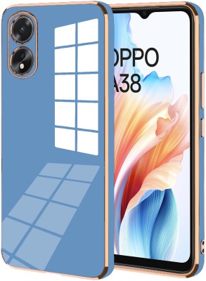 VAPRIF Back Cover for Oppo A38, Golden Line, Premium Soft Chrome Case | Silicon Gold Border(Blue, Shock Proof, Silicon, Pack of: 1)
