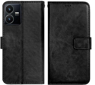 AmericHome Flip Cover for Vivo Y22, V2207 Premium Leather Finish, with Card Pockets, Wallet Stand(Black, Magnetic Case, Pack of: 1)
