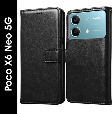 Casotec Back Cover for Poco X6 Neo 5G, Flip Cover(Black, Pack of: 1)