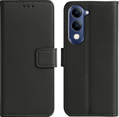 Ascensify Back Cover for Vivo T4 Lite 5G Premium PU Leather Flip Cover with Card Slots & Stand Feature(Black, Dual Protection, Pack of: 1)