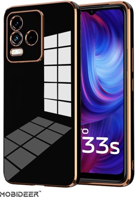 MOBIDEER Back Cover for Vivo Y21/Vivo Y21T/Vivo Y33s, Golden Line, Premium Soft Chrome Case | Silicon Gold Border(Black, Shock Proof, Silicon, Pack of: 1)