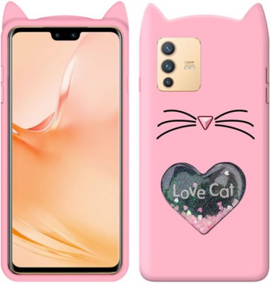 A3sprime Back Cover for vivo V23 5G, |Soft Silicon with Drop Protective & 3D Heart Love Cat Shaped Case|(Pink, 3D Case, Silicon, Pack of: 1)