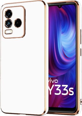 VAPRIF Back Cover for Vivo Y33s, Vivo Y21, Golden Line, Premium Soft Chrome Case | Silicon Gold Border(Black, Shock Proof, Silicon, Pack of: 1)