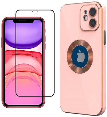 A3sprime Back Cover for Apple iPhone 12, Soft Silicon Back Case with Tempered Glass Screen Protector(Pink, Camera Bump Protector, Pack of: 2)