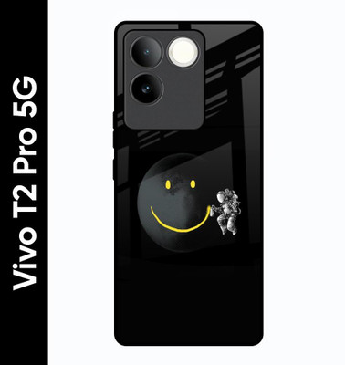 QRIOH Glass Back Cover for Vivo T2 Pro 5G(Black, Grip Case, Pack of: 1)